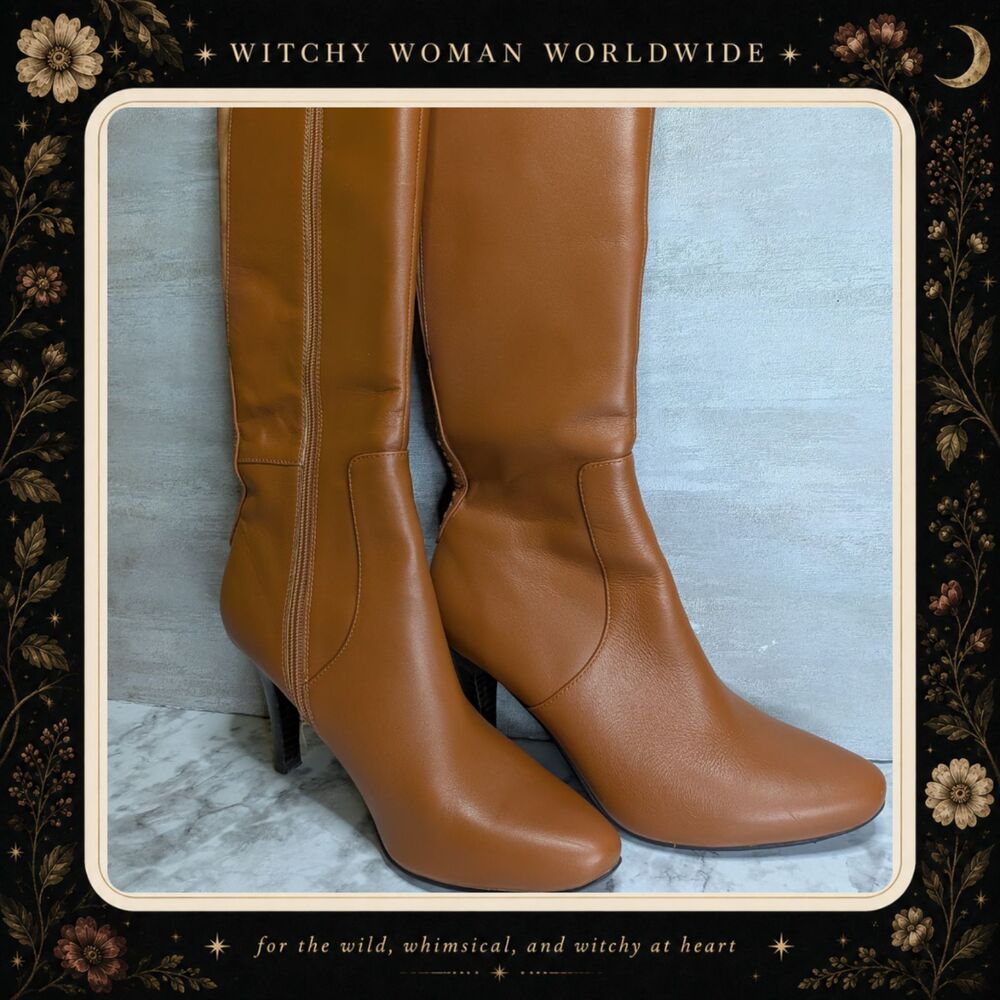 Sole Mani Delgado Slim Calf Leather Boots Tan Cognac Brown Size 8.5 Heel Fleece